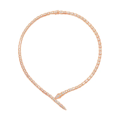 BVLGARI Serpenti Viper Snake Diamond Necklace 18K Rose Gold Unisex Couple Design CL859328