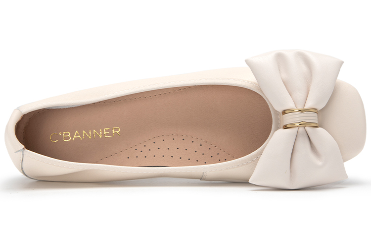 Shop C°BANNER 千百度 Zapatos Planos Mujer Cuero Punta Redonda Ligeros con Lazo A23125815