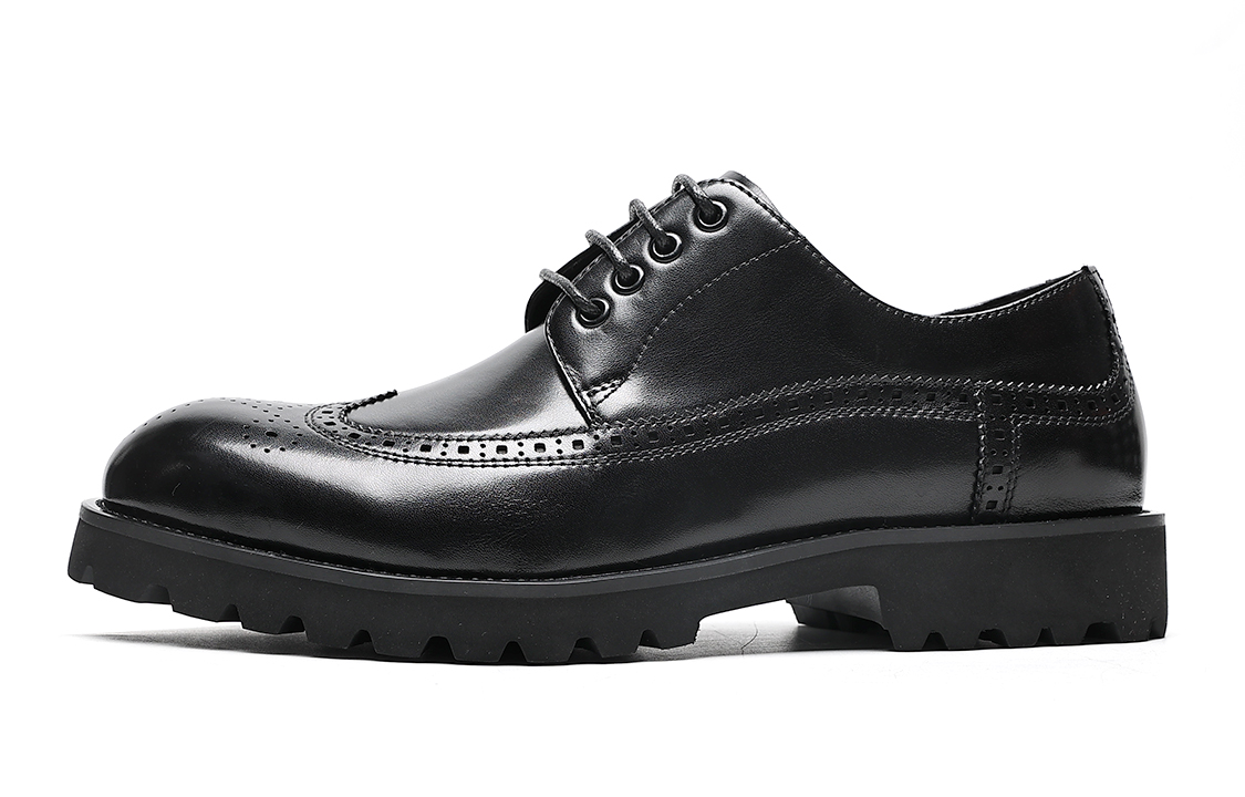 C°BANNER Brogue Business Casual Leather Shoes 'Black' C5921026D01