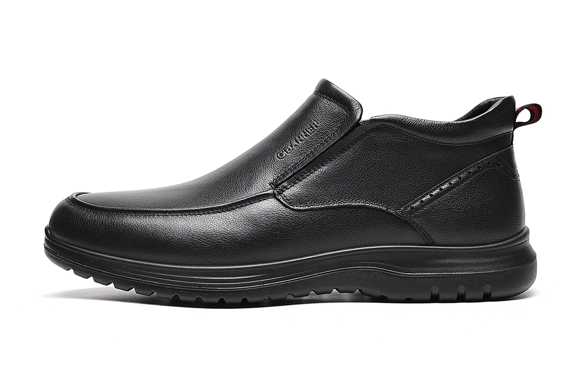C°BANNER Dress Leather Shoes 'Black Fleece-Lined Warmth'