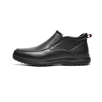 C°BANNER Dress Leather Shoes 'Black Fleece-Lined Warmth'