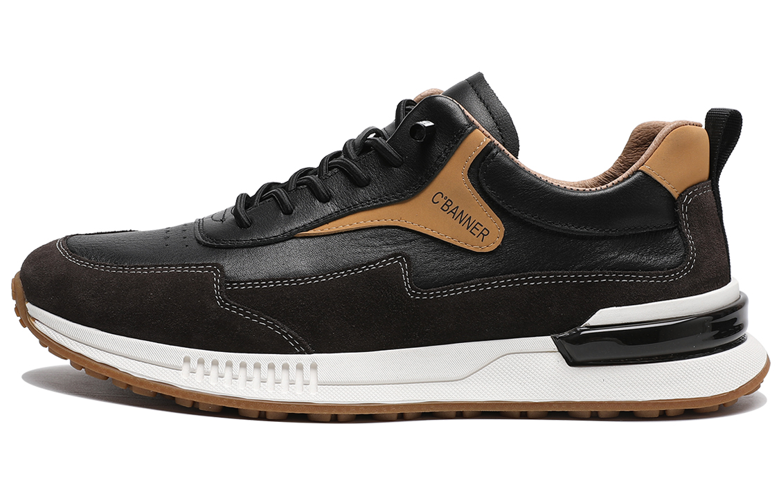 C°BANNER First Layer Cowhide Patchwork Casual Board Shoes 'Black Brown' C0921631DY31