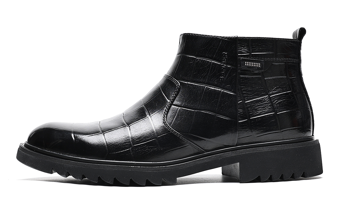 C°BANNER First Layer Cowhide Side Zipper Plus Velvet Warm Short Boots 'Black' C7714884MF01