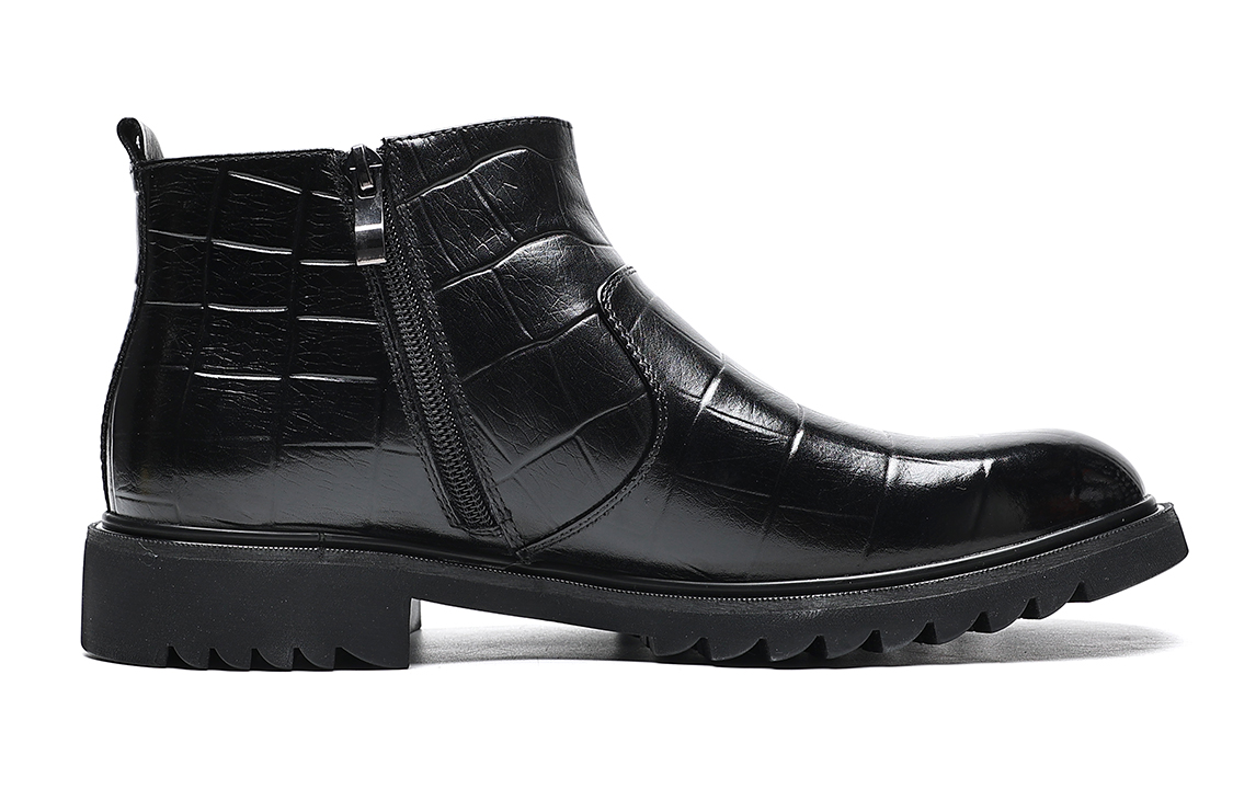Sizing C°BANNER First Layer Cowhide Side Zipper Plus Velvet Warm Short Boots 'Black' C7714884MF01