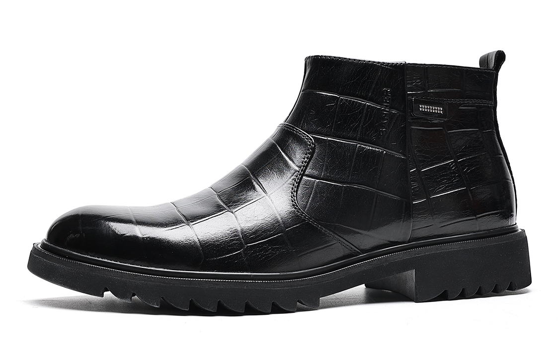 Cheap C°BANNER First Layer Cowhide Side Zipper Plus Velvet Warm Short Boots 'Black' C7714884MF01