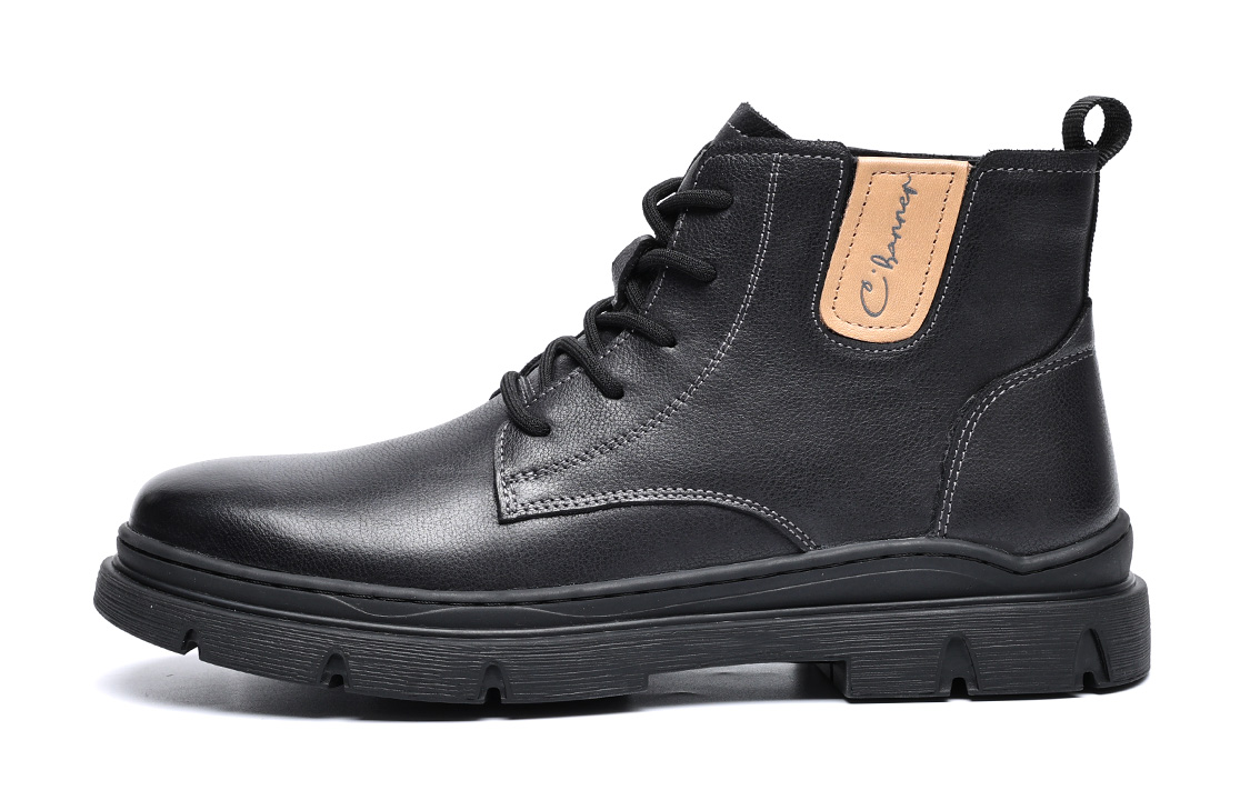 C°BANNER Leather Ankle Martin Boots 'Black Fleece-Lined' C7724766M01