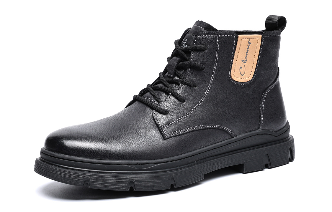 Order C°BANNER Leather Ankle Martin Boots 'Black Fleece-Lined' C7724766M01