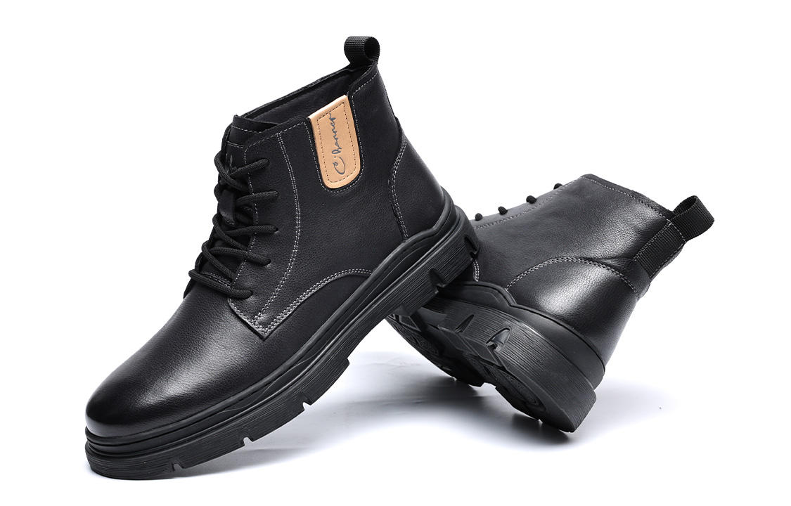 Lookbook C°BANNER Leather Ankle Martin Boots 'Black Fleece-Lined' C7724766M01