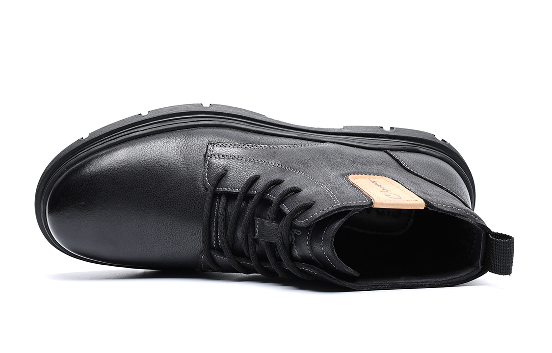 Shop C°BANNER Leather Ankle Martin Boots 'Black Fleece-Lined' C7724766M01