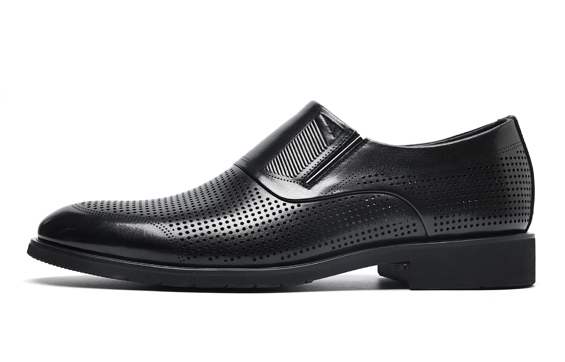 C°BANNER Low-Top Perforated Business Dress Shoes 'Black Leather'