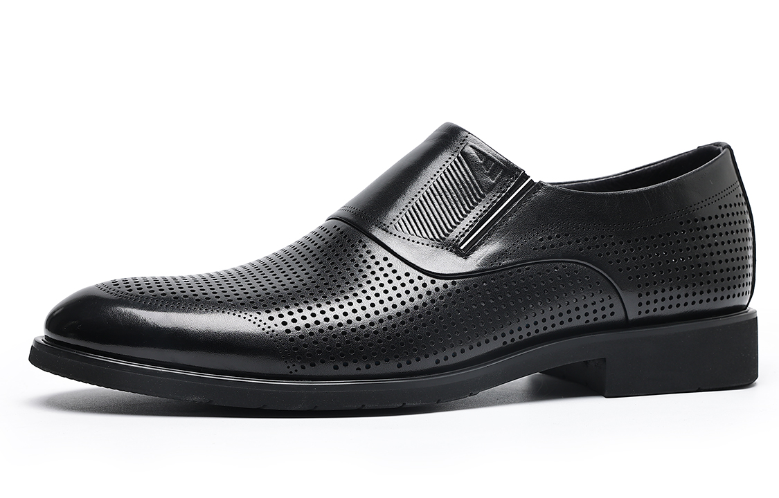 C°BANNER Low-Top Perforated Business Dress Shoes 'Black Leather' 圖 2