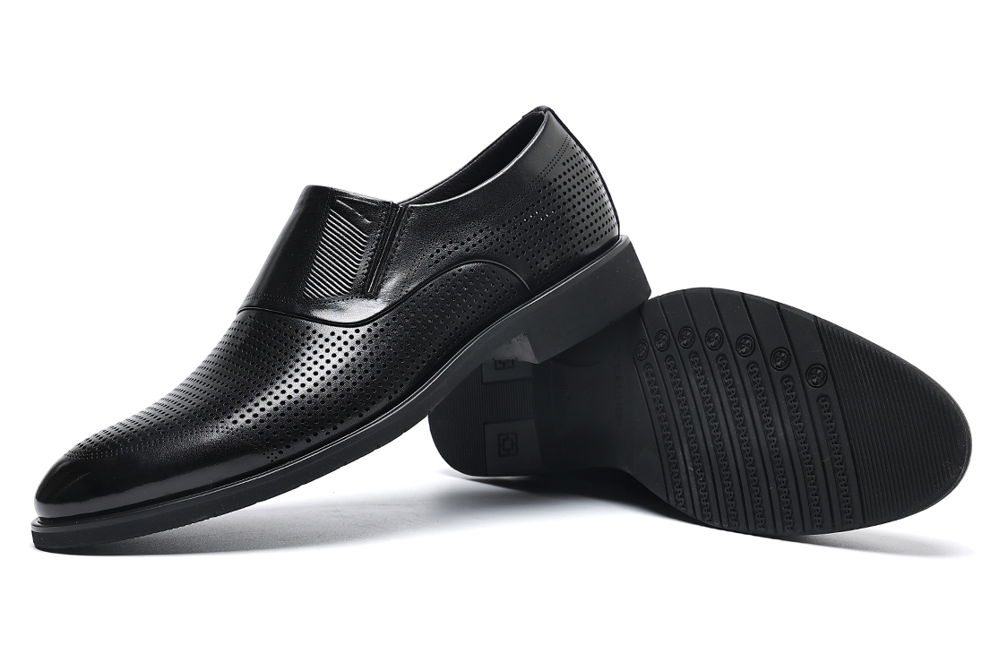 C°BANNER Low-Top Perforated Business Dress Shoes 'Black Leather' 圖 3