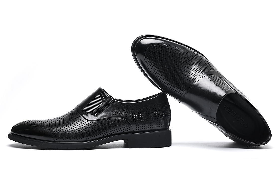 C°BANNER Low-Top Perforated Business Dress Shoes 'Black Leather' 圖 4