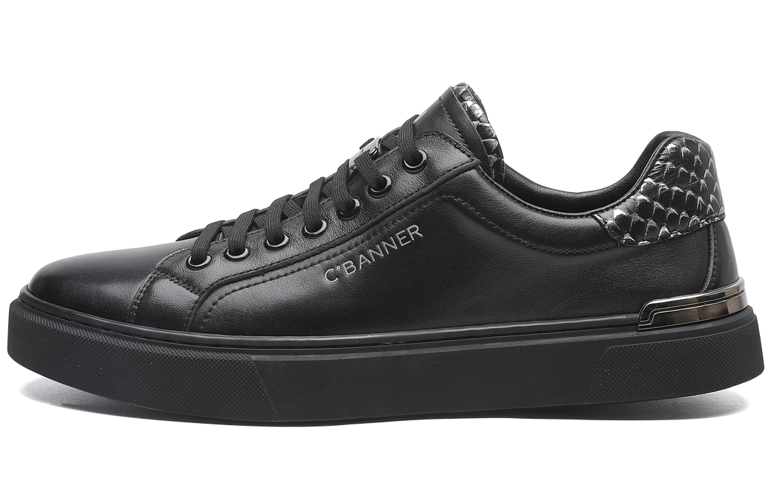 Buy 千百度C°BANNER 頭層牛皮 舒適潮流 低幫 板鞋 男款 黑色