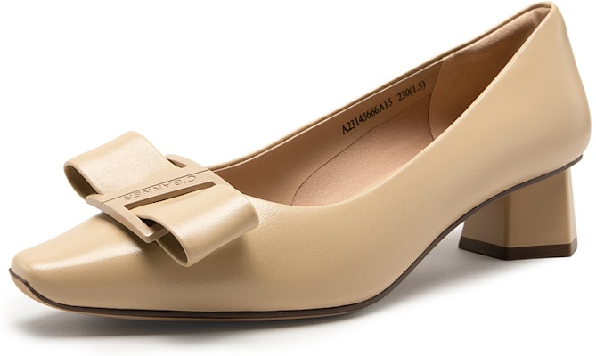 C°BANNER Sheepskin Chunky Heel Round Toe High Heels '4cm Women's' A23143666 1