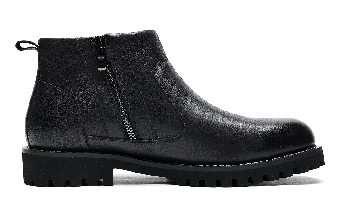 Order 千百度C°BANNER 頭層牛皮 加絨保暖商務拉鍊 短筒靴 男款 黑色