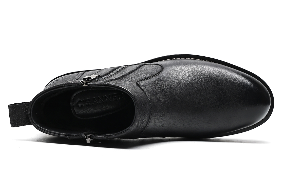 Shop 千百度C°BANNER 頭層牛皮 加絨保暖商務拉鍊 短筒靴 男款 黑色