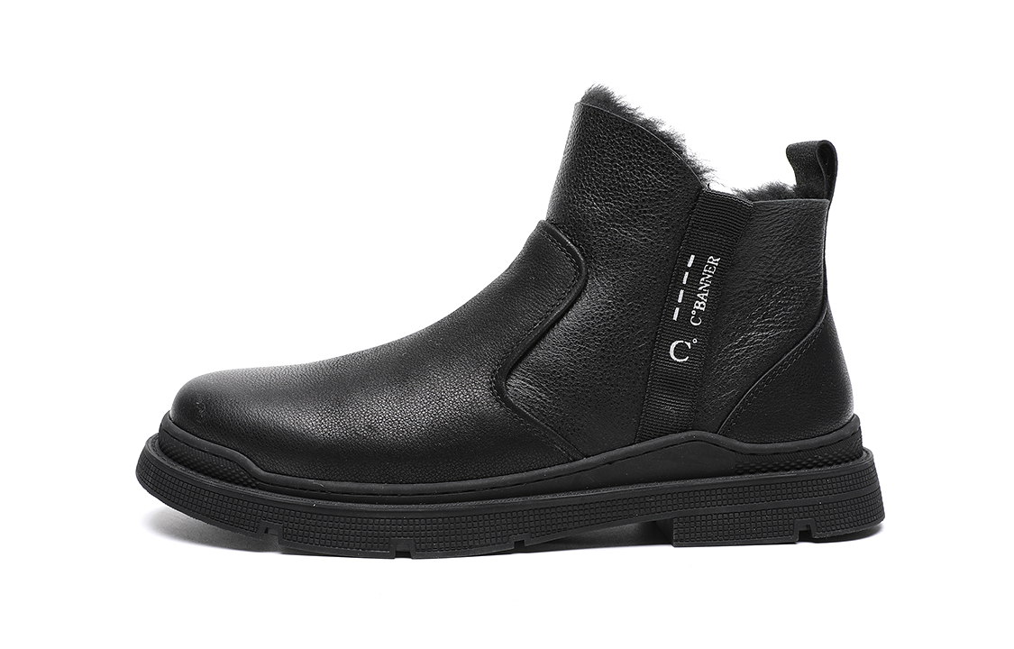C°BANNER Short Boots 'Black Leather with Fleece Lining and Zipper' C0914640M01