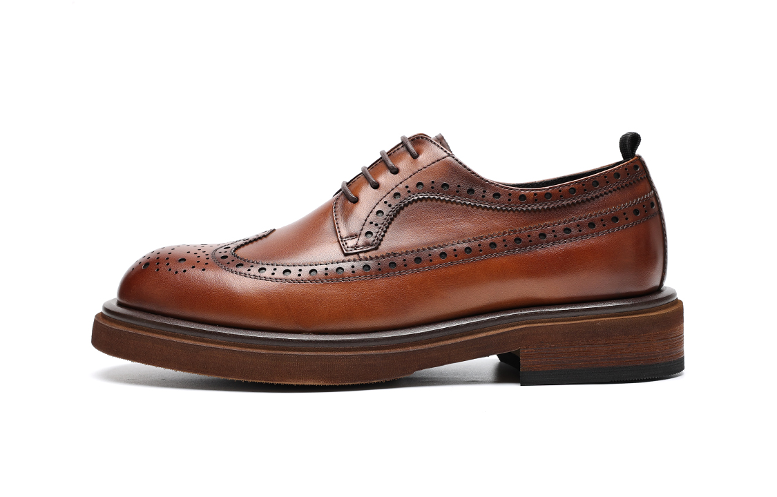 C°BANNER Thick Bottom Brogue Casual Business Leather Shoes 'Brown'