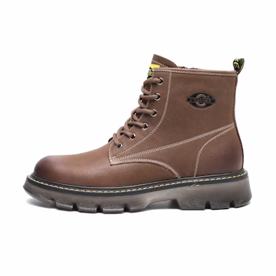 C°BANNER Vintage Plush Genuine Leather Work Martin Boots 'Brown Side-Zip'