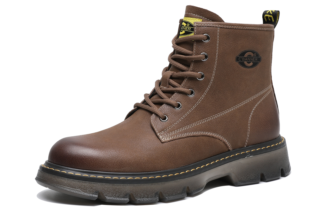 C°BANNER Vintage Plush Genuine Leather Work Martin Boots 'Brown Side-Zip' 圖 3