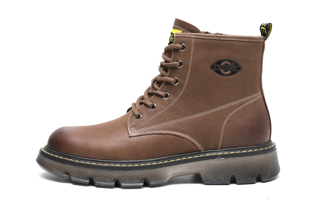 C°BANNER Vintage Plush Genuine Leather Work Martin Boots 'Brown Side-Zip' 圖 6