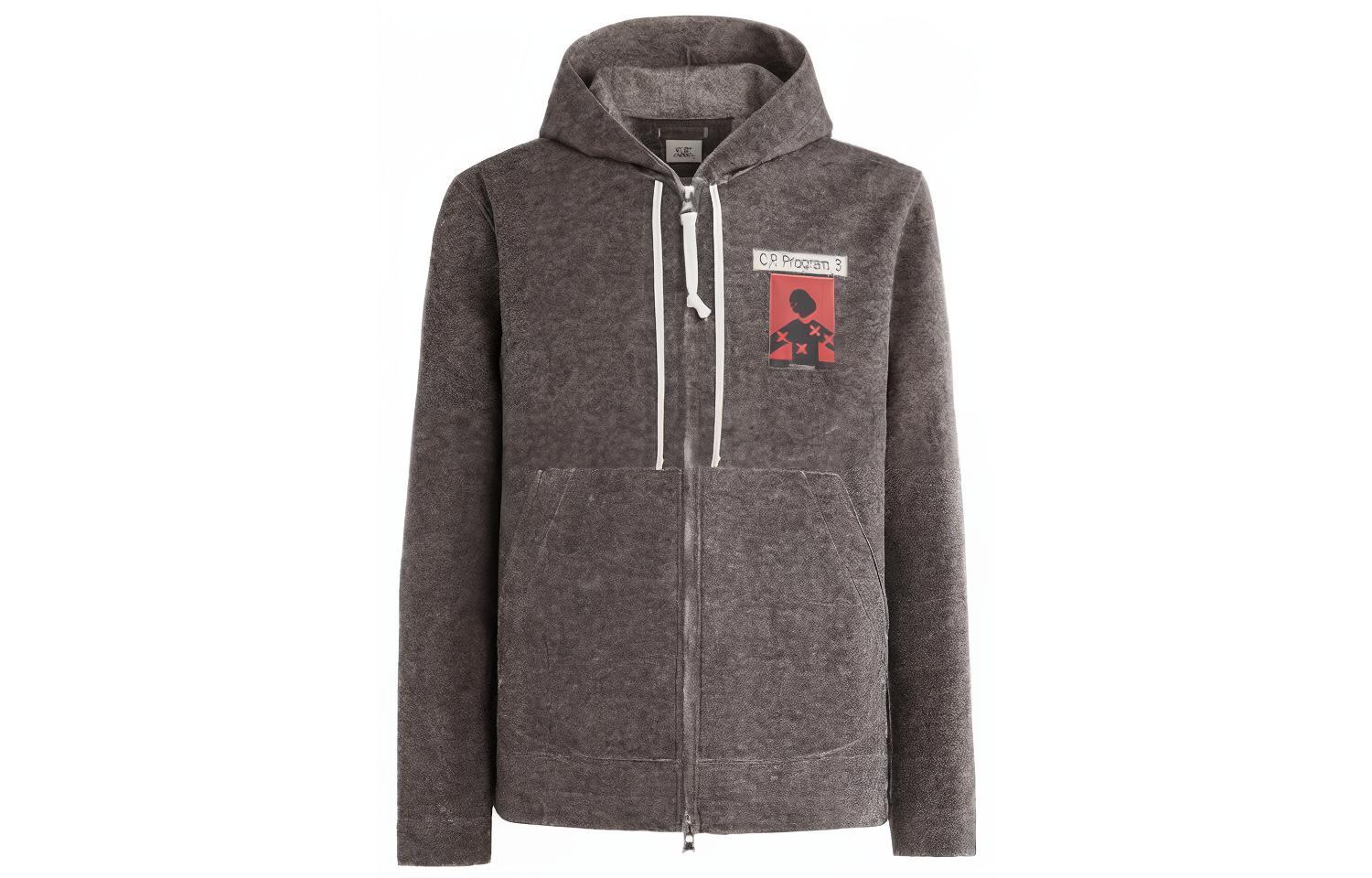 C.P. Company 3 Felt Hooded Overshirt Brown Logo Zip Hoodie Long Sleeve CMOS370A110018A360