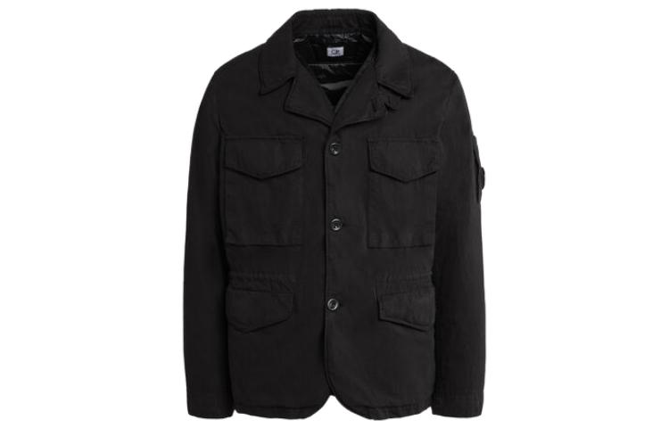 C.P. Company 50 Fili Gommata Jacket Black Casual Pocket Button Jacket 15CMOW277A005966G999