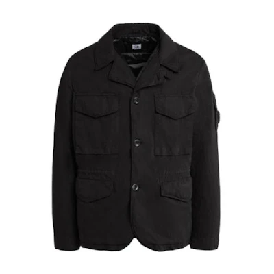 C.P. Company 50 Fili Gommata Jacket Black Casual Pocket Button Jacket 15CMOW277A005966G999