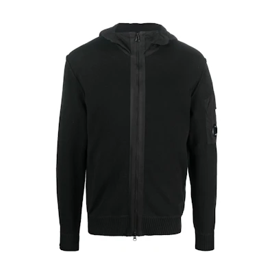C.P. Company Black Full-Zip Hoodie Jacket Long Sleeve Solid Fit 14CMKN185A005367M999