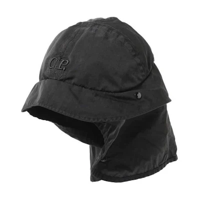 C.P. Company Black Nylon Cap with Logo Embroidery. 16CMAC001A005269G999