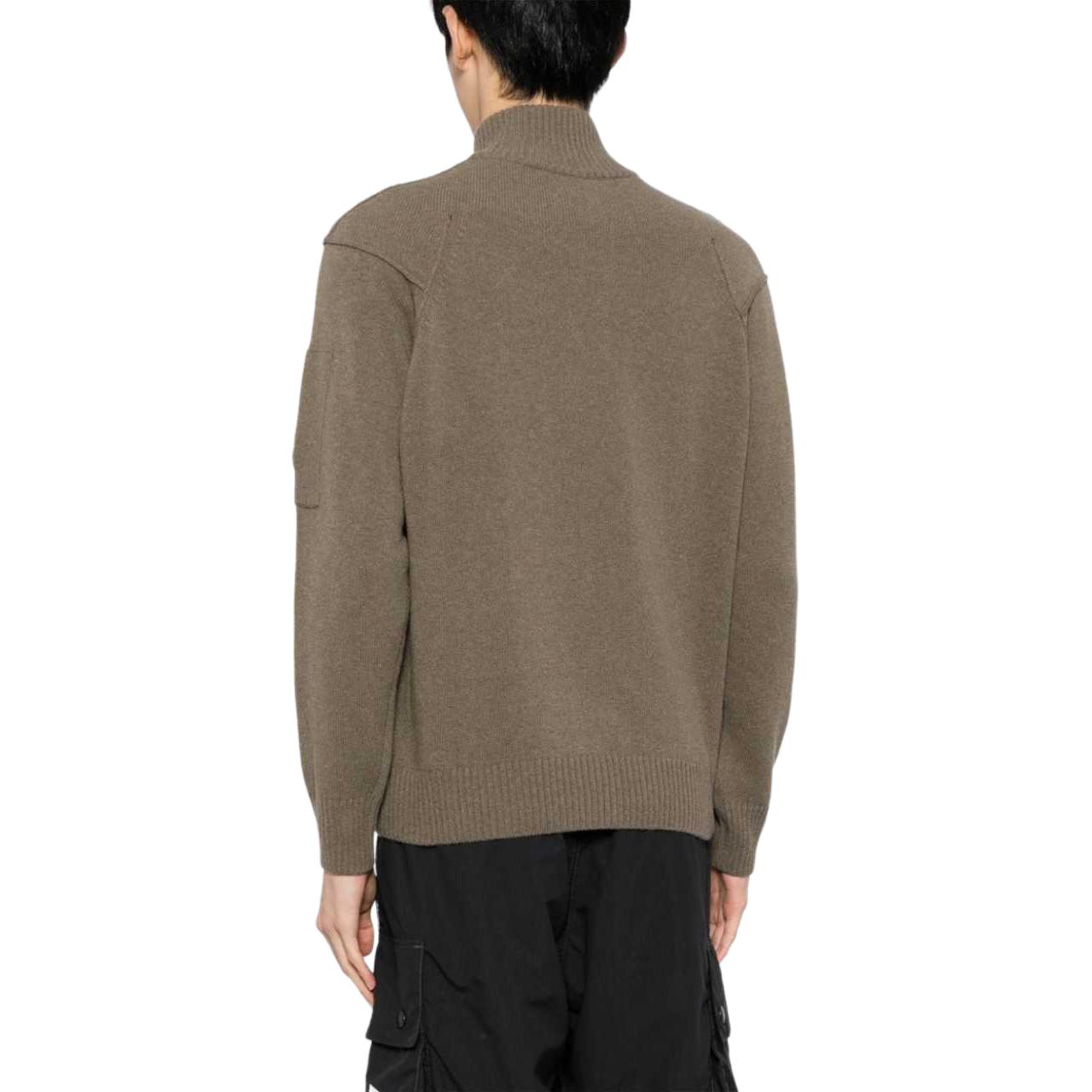 Shop C.P. Company Sweater Coklat Full-Zip Leher Tinggi CMKN143A110149A359