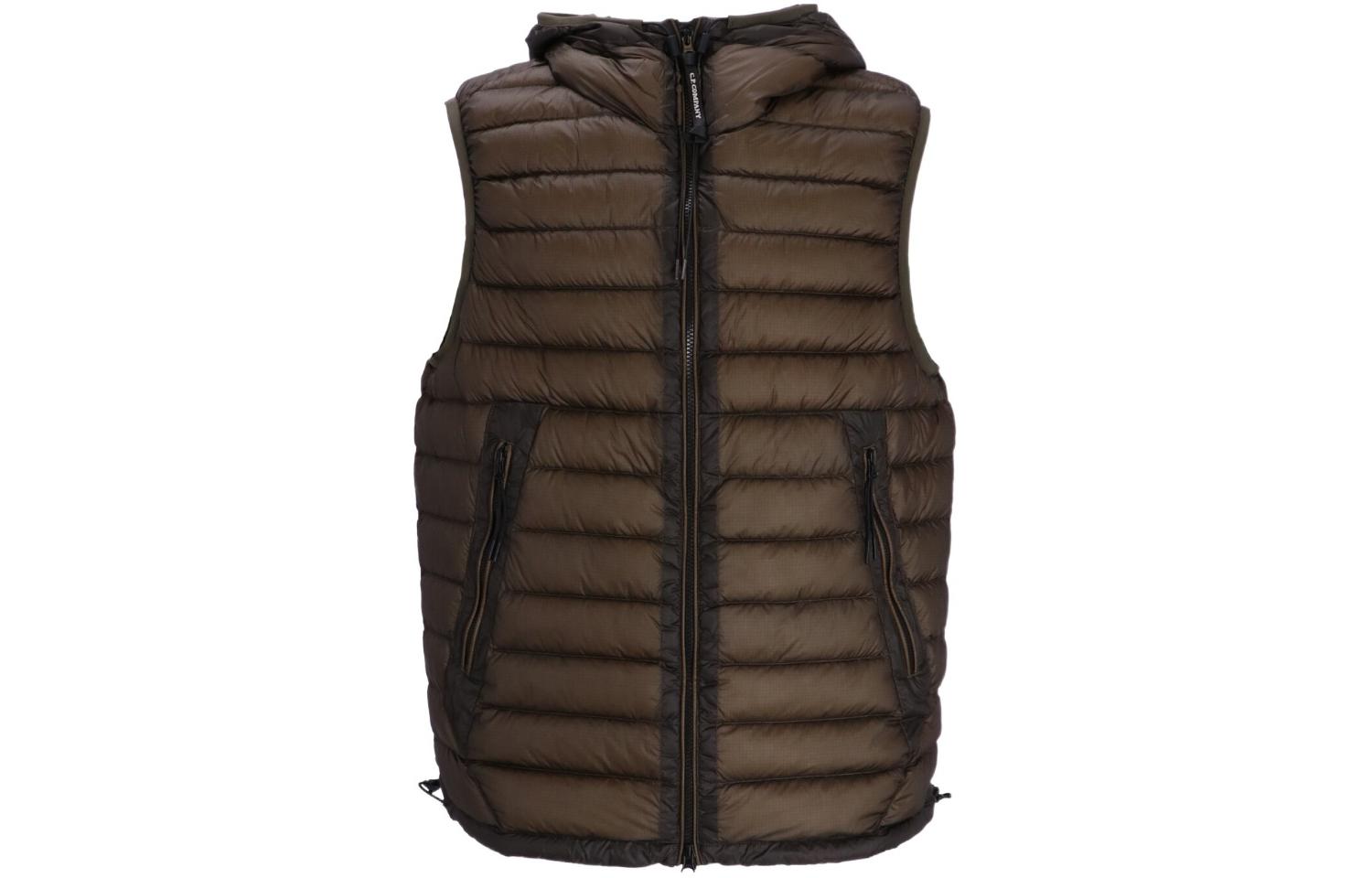 C.P. Company  Brown Hooded Zip-Up Sleeveless Vest. 15CMOW171A006099A670