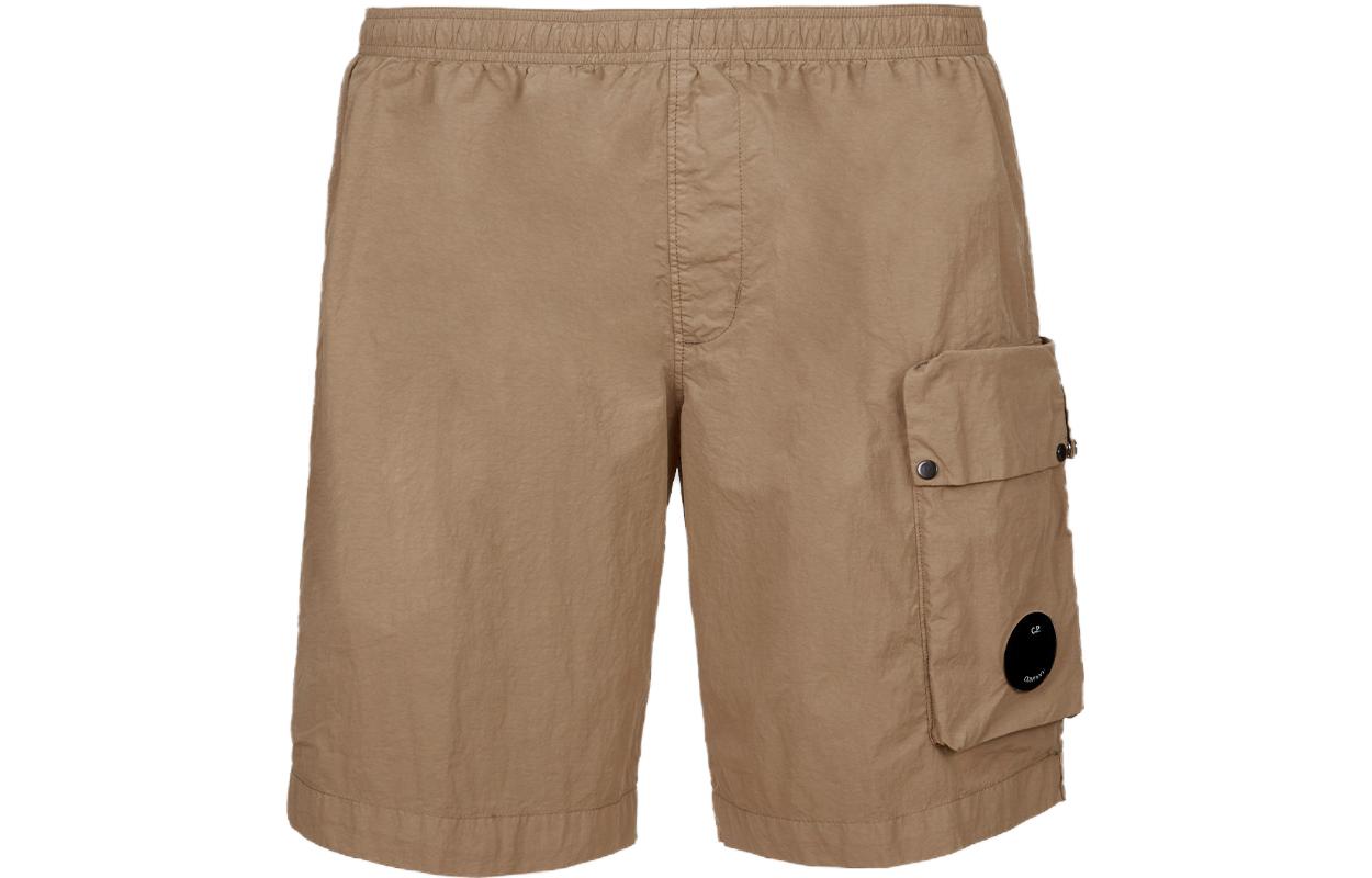 C.P. Company  Brown Solid Elastic Waist Straight Shorts. 14CMBW217A005991G339