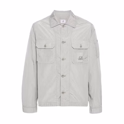 C.P. Company Grey Long Sleeve Jacket with Logo Patch and Button Closure. 16CMOS106A005904G913