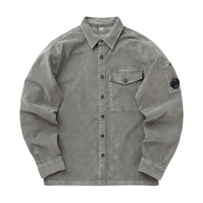 C.P. Company Slim Fit Bicolor Long Sleeve Shirt in Gray-Green. CMSH160A006410O674