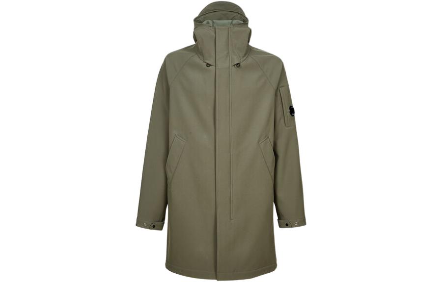 C.P. Company Army Green Mid-length Solid Color Hooded Jacket 13CMOW233A006097A669
