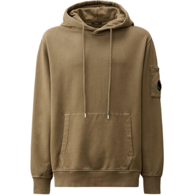 C.P. Company Beige Lens Hooded Pullover Sweatshirt Long Sleeve CMSS061A006372R359