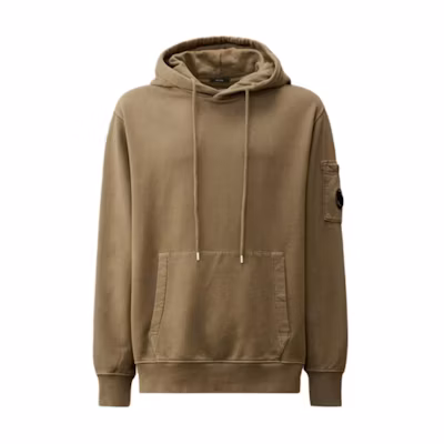 C.P. Company Beige Lens Hooded Pullover Sweatshirt Long Sleeve CMSS061A006372R359