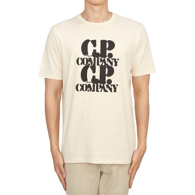 C.P. Company Beige Relaxed Letter Print Crewneck Short Sleeve T-Shirt CMTS137A005100W402