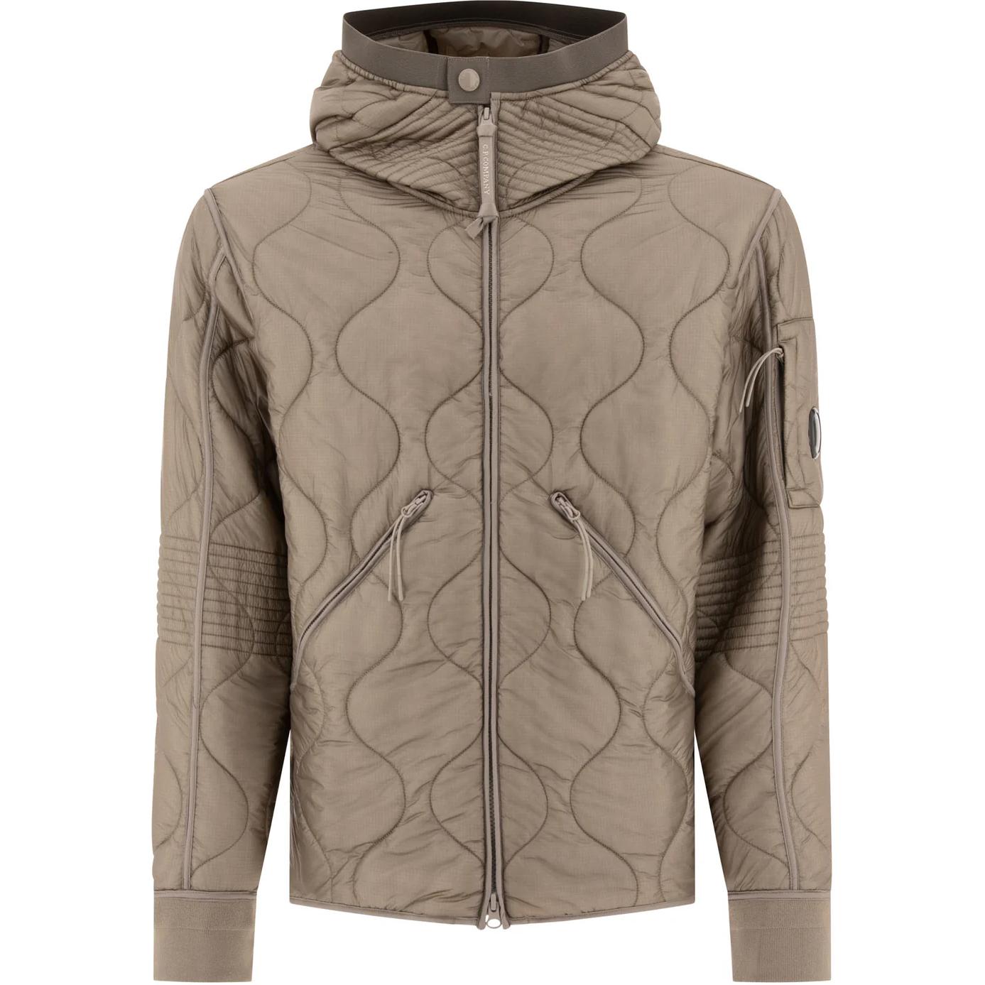 C.P. Company Beige Solid Color Hooded Zip-Up Jacket CMOW009A110158A327