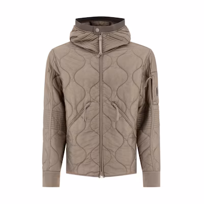 C.P. Company Beige Solid Color Hooded Zip-Up Jacket CMOW009A110158A327