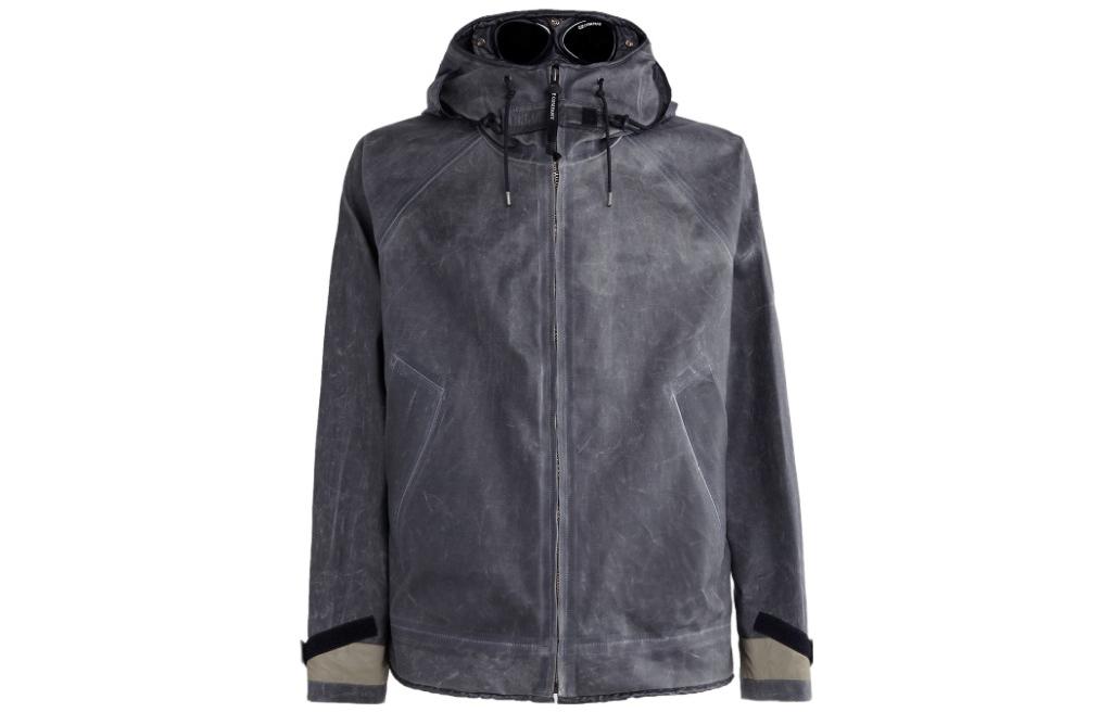 C.P. Company Black Goggle Hoodie Jacket with Zip and Distressed Effect CMOW169A006594A999