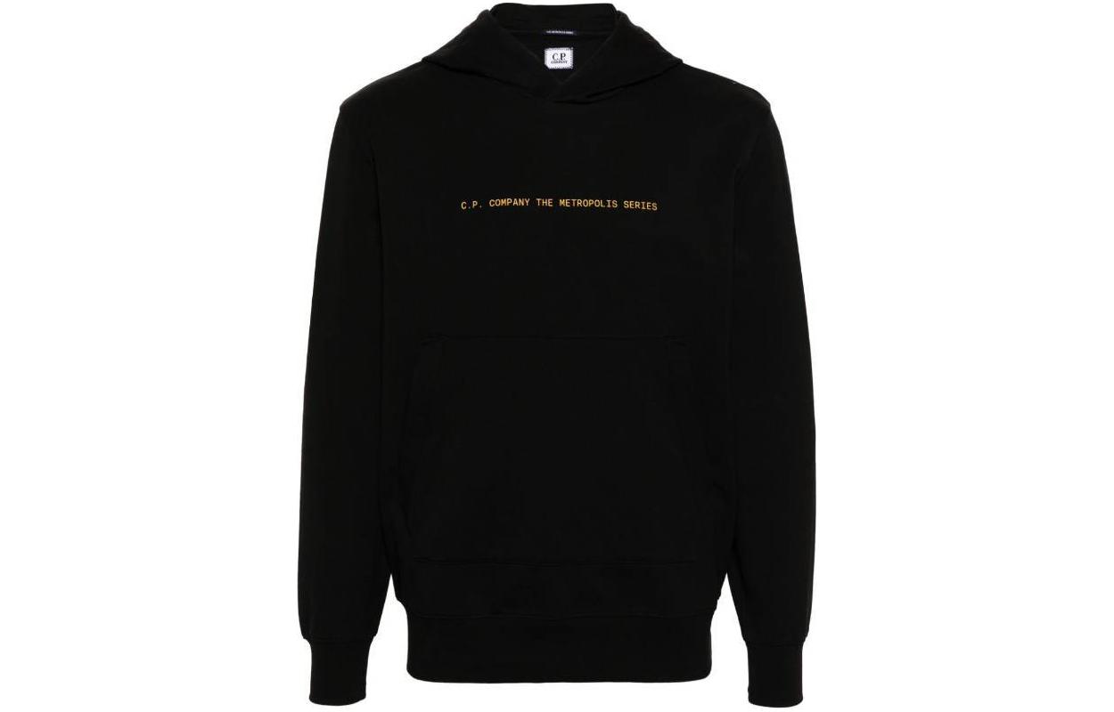 C.P. Company Black Hoodie with Letter Print Pullover Design 16CLSS041A006452W999