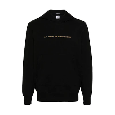C.P. Company Black Hoodie with Letter Print Pullover Design 16CLSS041A006452W999