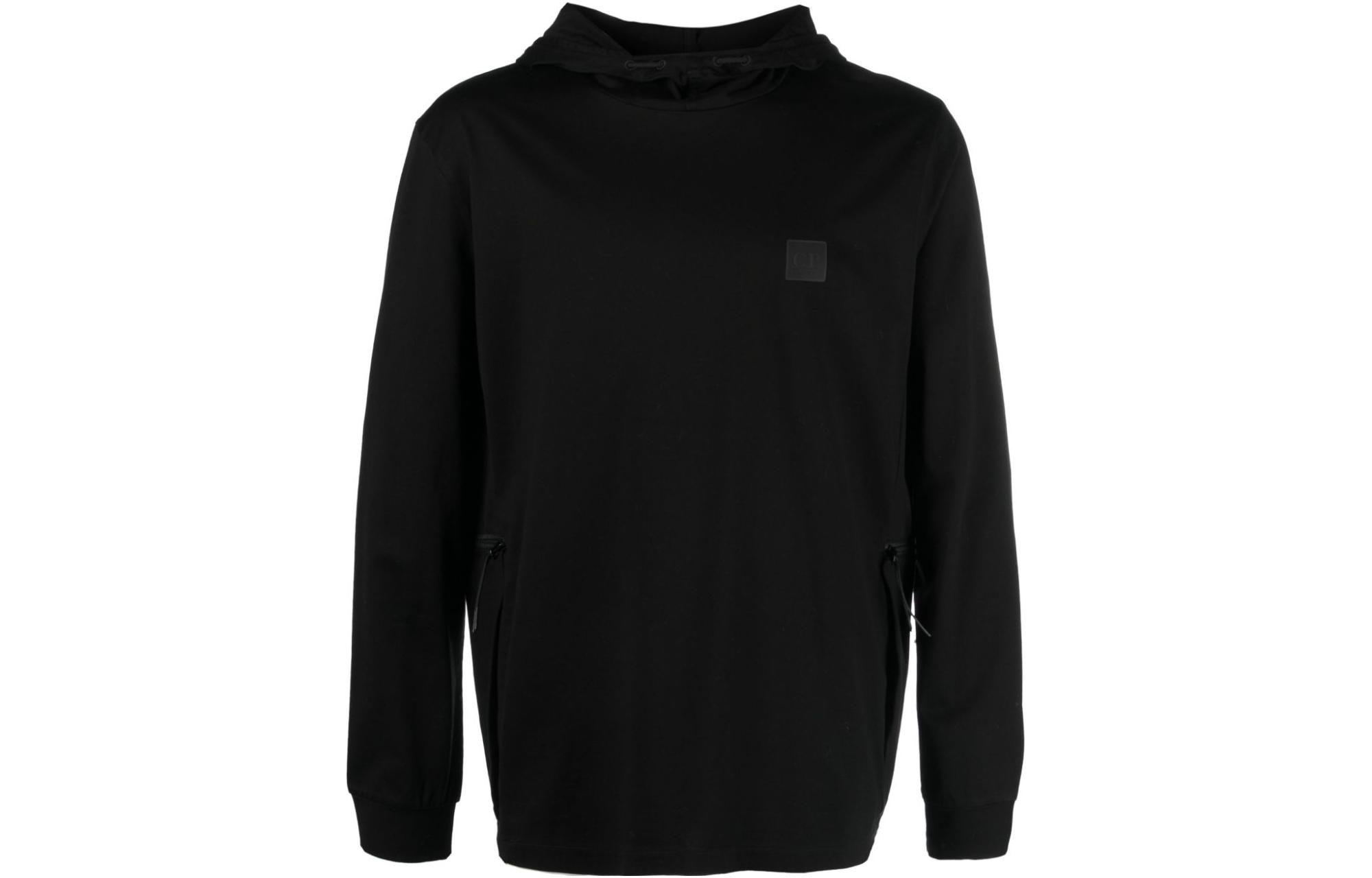 C.P. Company Black Hoodie with Logo Patch and Drawstring 15CLTS036A006370W