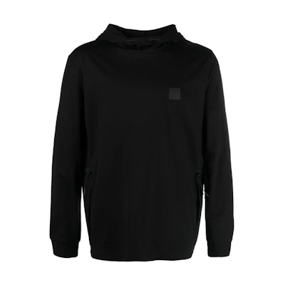 C.P. Company Black Hoodie with Logo Patch and Drawstring 15CLTS036A006370W