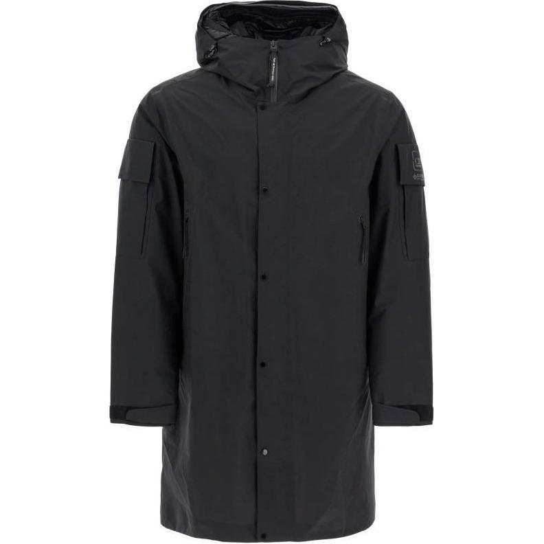 C.P. Company Black Logo Hooded Long-Sleeve Mid-Length Jacket CLOW002A110031A999