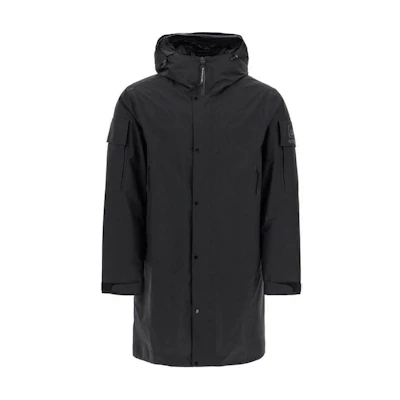 C.P. Company Black Logo Hooded Long-Sleeve Mid-Length Jacket CLOW002A110031A999