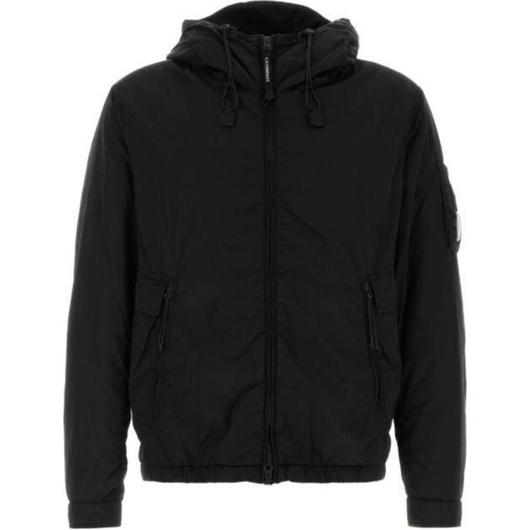 C.P. Company Black Logo Hooded Zip-Up Jacket CMOW130A005904G999